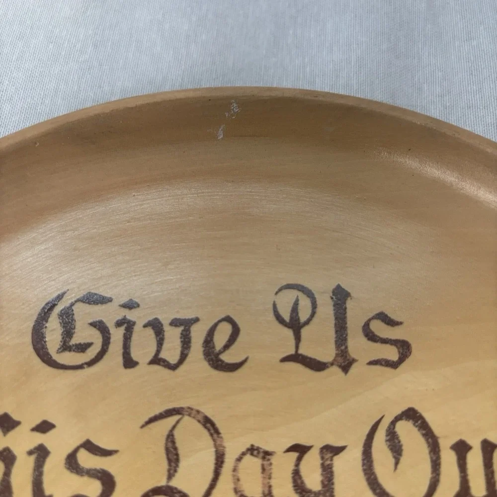 Handmade Wooden Plate Christian Wall Hanging 'Give Us This Day Our Daily Bread'